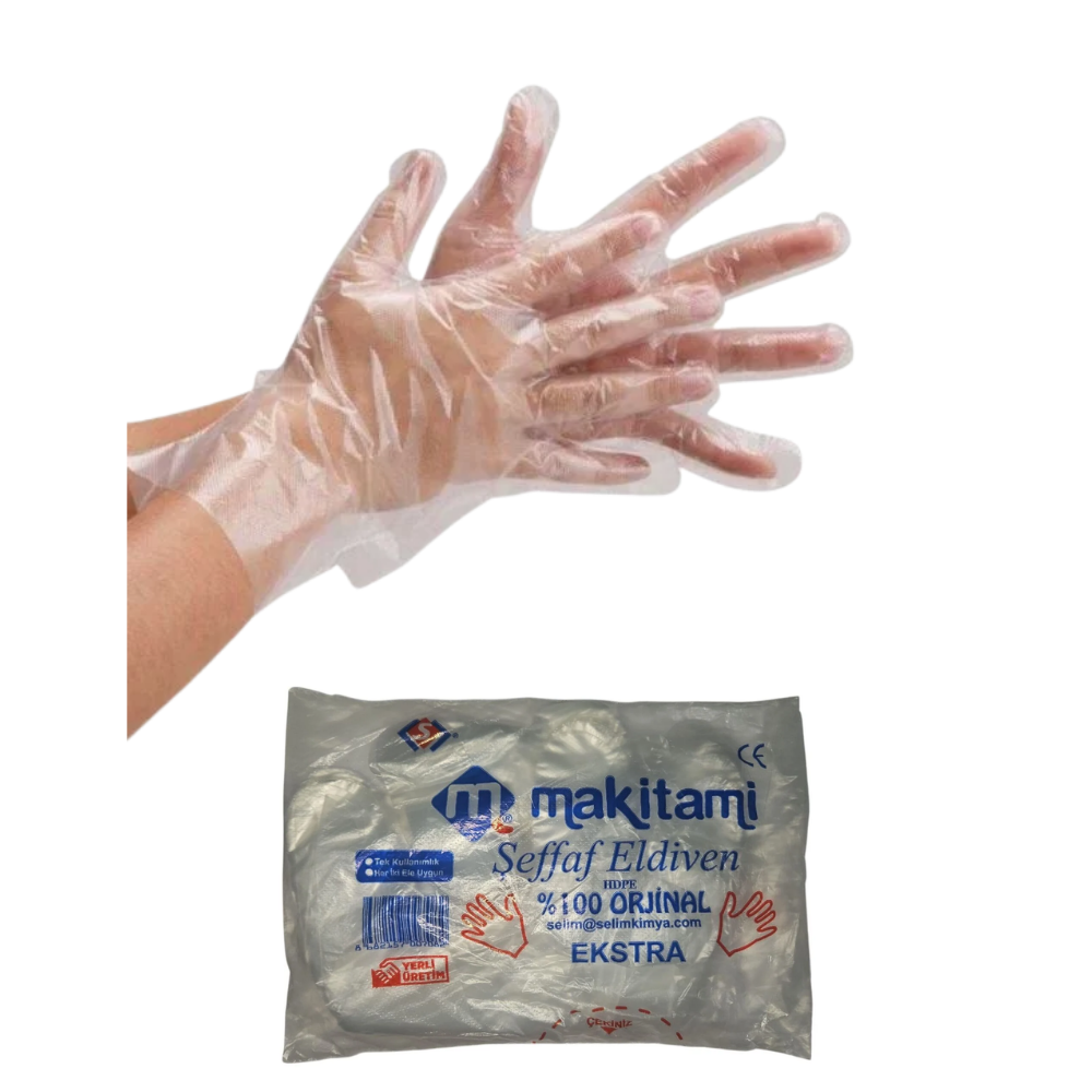 Makitami Şeffaf Eldiven Extra Kalın 100 Gr 100 Adet
