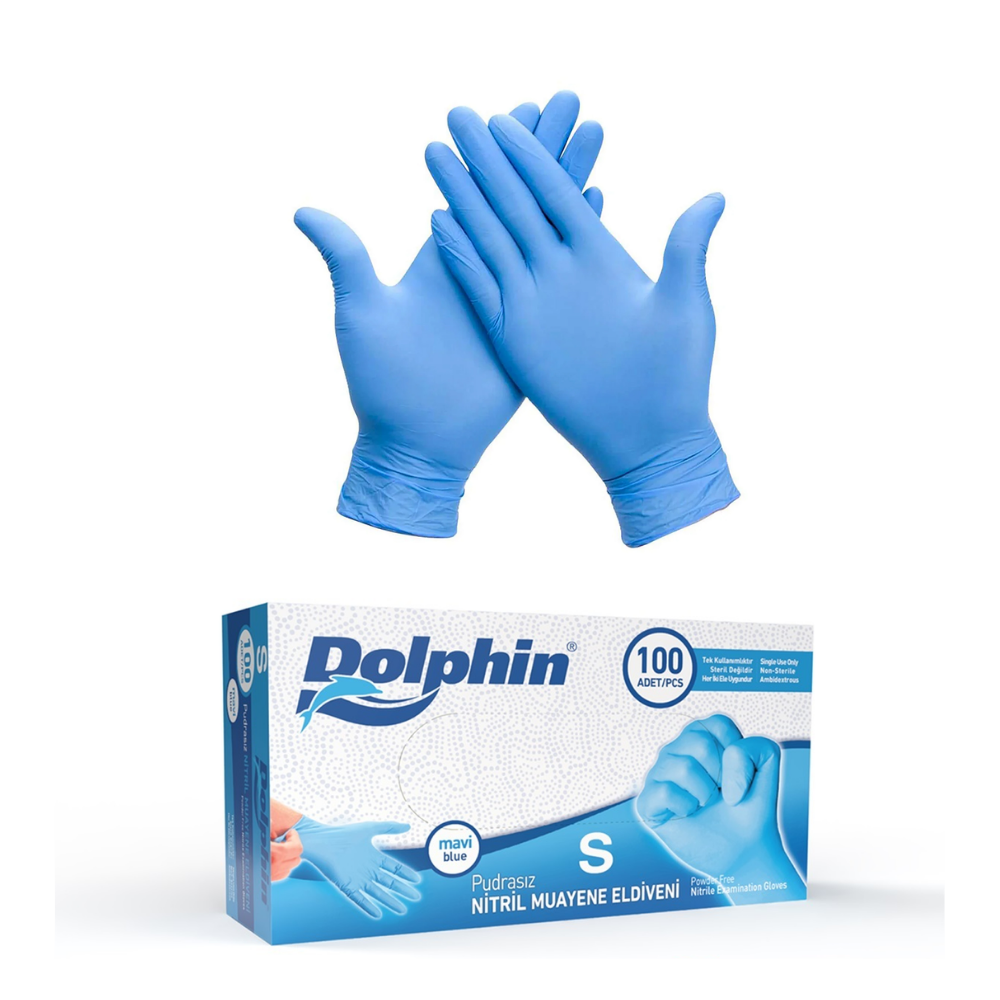 Dolphin Pudrasız Mavi Nitril Muayene Eldiveni S Beden 100 Adet