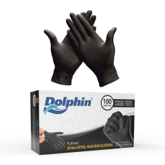 Dolphin Pudrasız Siyah Nitril Muayene Eldiveni L Beden 100 Adet