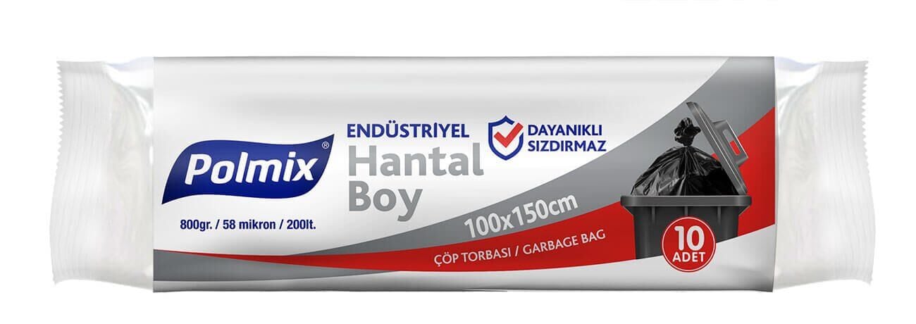Polmix Endüstriyel Hantal Boy Çöp Poşeti 100x150cm 10'lu 800gr Mavi P407