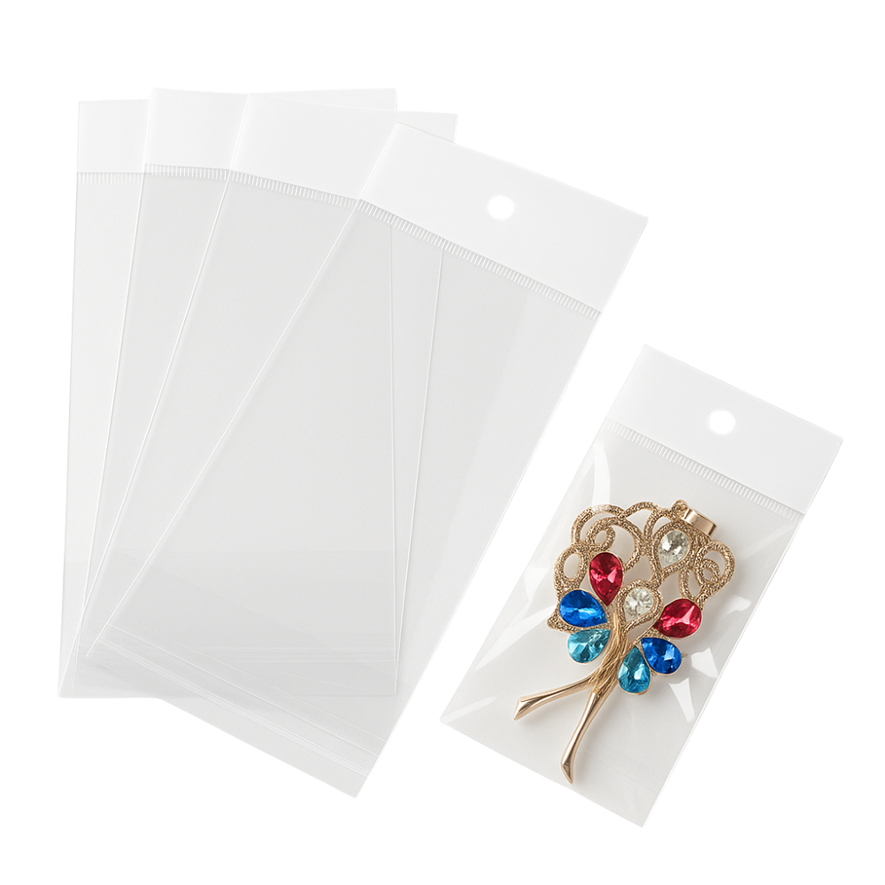 Askılı Bantlı Jelatin Torba Poşet 8x20 cm, 1000 Adet Şeffaf Aksesuar ve Bijuteri Poşeti