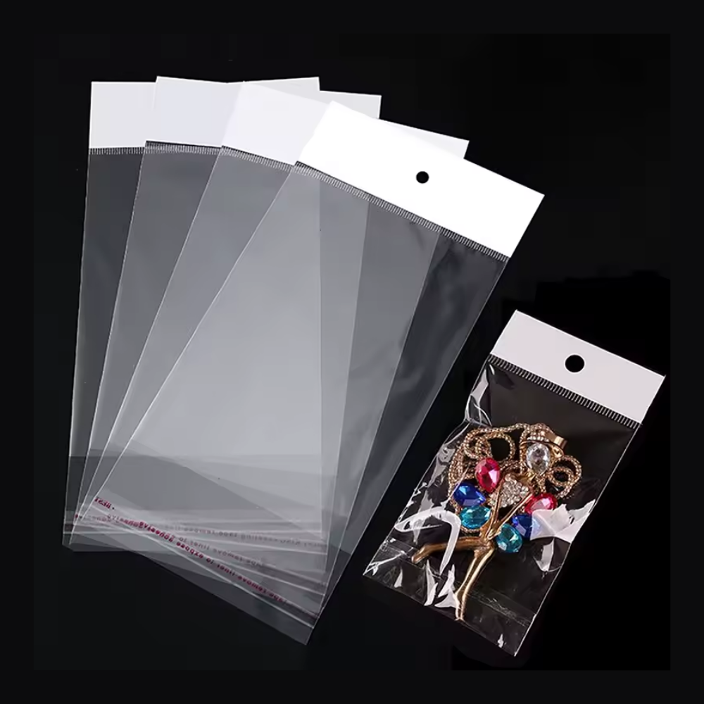 Askılı Bantlı Jelatin Torba Poşet 10x25 cm, 1000 Adet Şeffaf Aksesuar ve Bijuteri Poşeti